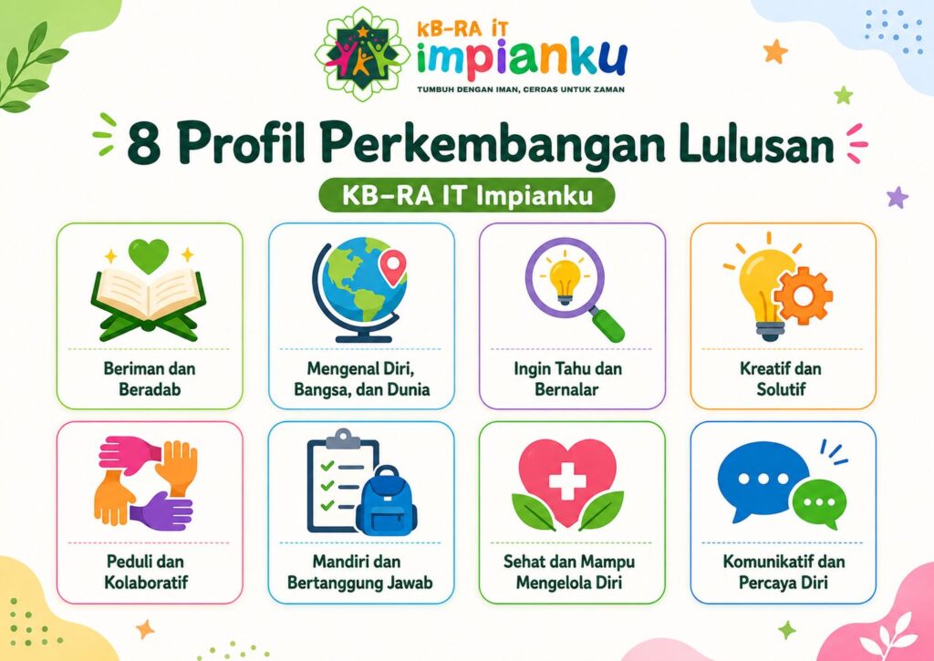 Infografik delapan profil perkembangan lulusan KB-RA IT Impianku Malang